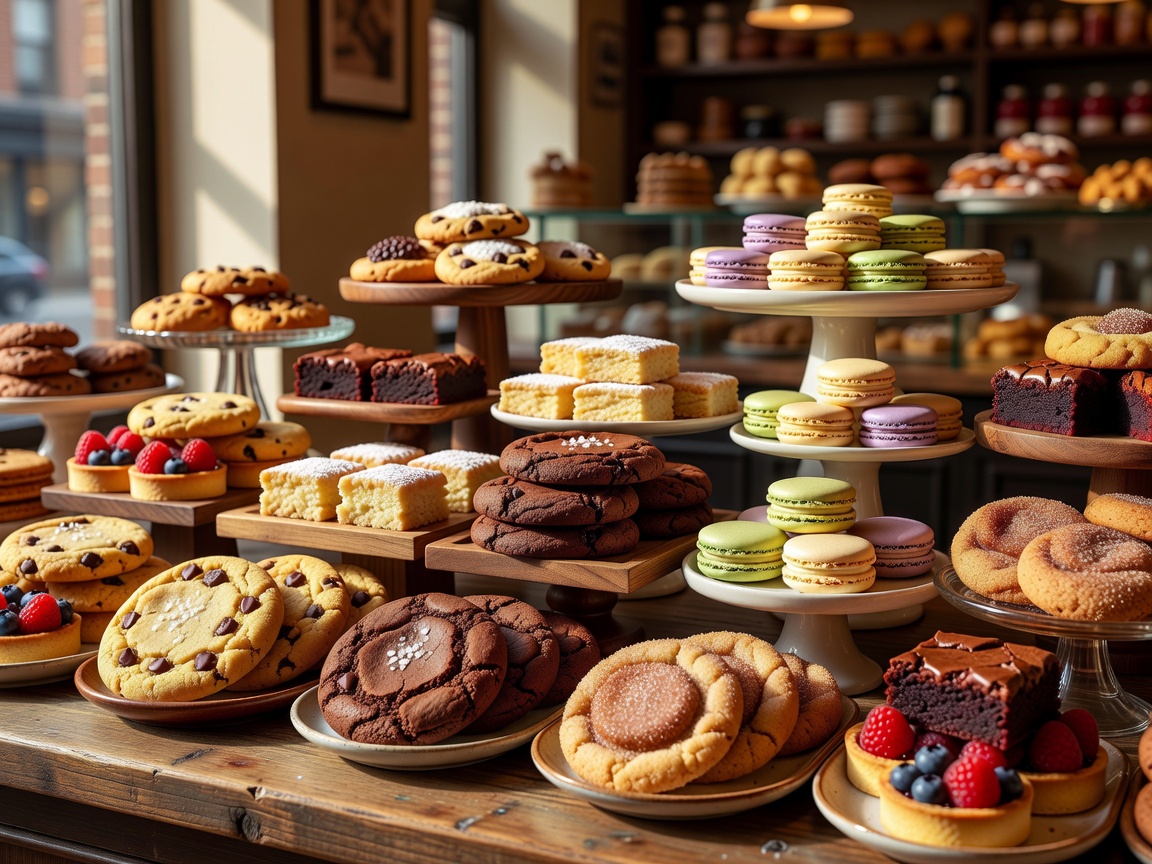 Assorted gourmet cookies and bakery sweets in New York display case